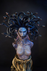 Busto <span class=keywords><strong>de</strong></span> Medusa Gorgona, Estatua Realista y Detallada <span class=keywords><strong>de</strong></span> Estilo Horror Oscuro, Monstruo Femenino con Pelo <span class=keywords><strong>de</strong></span> <span class=keywords><strong>Serpiente</strong></span>, Adorno Decorativo <span class=keywords><strong>de</strong></span> Resina para Escritorio - Product Image 2