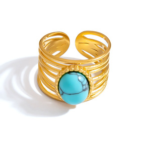 <b>Titanium</b> Steel <b>Ring</b> Eye Shape 18K Gold Plated Prong Setting Unisex Jewelry Gift - Product Image 5