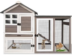 Gabbia per Conigli da Interno ed Esterno in Legno con Vassoio Estraibile, Grande Gabbia Impermeabile con Tetto in Asfalto per Conigli e Porcellini d'India - Product Image 1