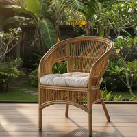 Fauteuil de loisirs moderne en bambou Fabiano – Siège élégant et confortable pour appartement, hôtel, salon, bureau à domicile, salle à manger, extérieur et patio