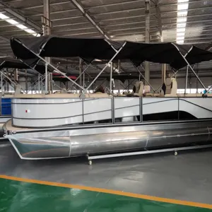 Gospel Yacht USA Desain 23ft Aluminium Pontoon Boat 12 Penumpang Kapal Aluminium Las