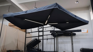 Auvent de camping extérieur à double bras avec éclairage LED, en tissu Oxford 600D résistant à l'eau, avec bras carré en aluminium et support en tube en forme de fleur de prunier - Product Image 1