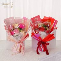 Vente flash - Bouquet de fleurs de savon en forme de rose éternelle et d'ours en peluche en forme de cœur, couleur personnalisée, 28x20cm, Saint-Valentin, Fête des Mères