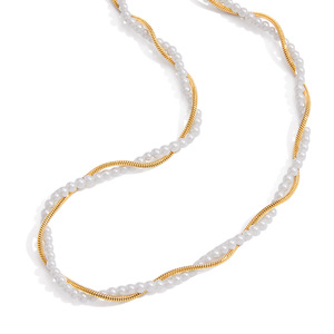 Collar de Cadena de Serpiente con Perlas Redondas, Acero Inoxidable Chapado en Oro de 18K, Joyería de Moda para Mujer, Regalo - Product Image 5