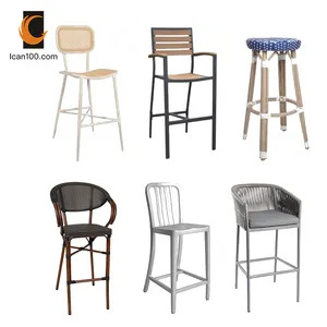 Обеденное синее алюминиевое кресло с высокой спинкой, высокий стул, металлический барный стул, барный стул