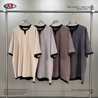 ARTIE Kaos Pria Terbaru 250g Warna Kontras Batik Washed Distressed Longgar Katun Murni Gaya Jalanan Lengan Pendek