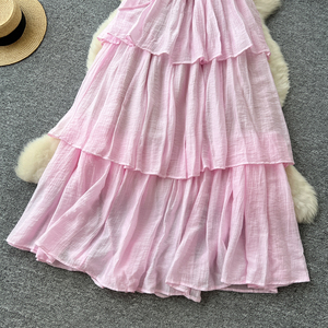 Vestido de Verano Estilo Coqueta Francesa para Mujer, Vestido Halter con Cordones, Falda con Volantes en Capas y Cintura de Corsé - Product Image 6