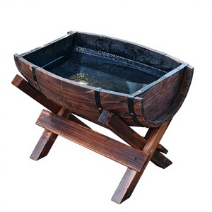 Antique <b>Wooden</b> Half Barrel <b>Planter</b> Stand Fir Flowerpot Support -Elevated <b>Garden</b> Plant Rack for Home - Product Image 3