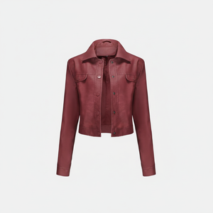 Abrigo de plumón de cuero genuino recortado para mujer Premium piel de zorro cuello vuelto solapa bolsillo Snap forma Retro OEM - Product Image 1