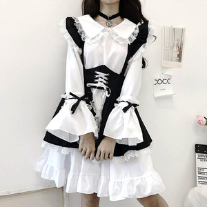Lindo conjunto de vestido japonés de color blanco y negro para mujer, disfraz de Cosplay, S 4XL, tela de poliéster de Color sólido - Product Image 4