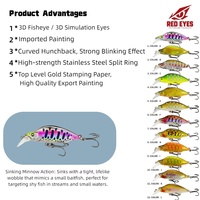 Échantillon Gratuit Leurre Artificiel Dur Micro Sinking Minnow Japonais Yeux Rouges 50mm 6.4g Stock Usine Vente en Gros Matériel de Pêche