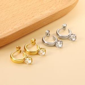 Boucles d'oreilles créoles épaisses en acier inoxydable avec zircons carrés colorés pour femmes, prix de gros - Product Image 5