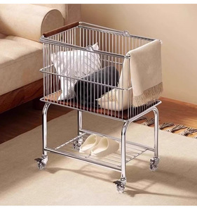 Carrito de Lavandería Rodante Resistente <span class=keywords><strong>para</strong></span> el Hogar, con Estructura de Acero Inoxidable y Cesta de Alambre <span class=keywords><strong>para</strong></span> Almacenamiento en Baños y Hoteles - Product Image 3