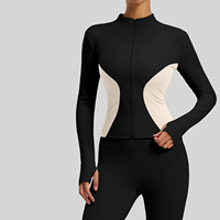Veste de yoga slim color block grande taille pour femme, respirante, anti-transpiration, séchage rapide, pour la course et le fitness