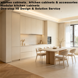 Meubles de cuisine modulaires modernes en quartz écologique de qualité supérieure, avec fermeture douce, étanches et grande capacité, pour villas crème - Product Image 5