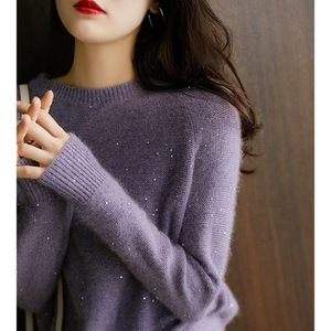 Fashion <strong>Women's</strong> Lavender Sequin Sweater Glitter <strong>Sparkly</strong> Knitted Pullover Loose Casual Shiny Knitwear <strong>Jumper</strong> Elegant Top - Product Image 4