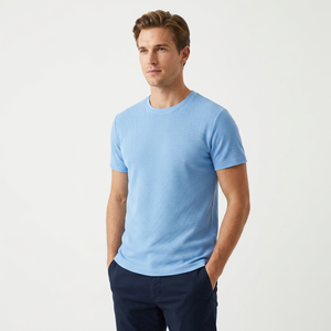 T-shirt vierge surdimensionné en maille texturée personnalisable de haute qualité, couleur bleue, doux et confortable, idéal pour le streetwear – Meilleures ventes - Product Image 1