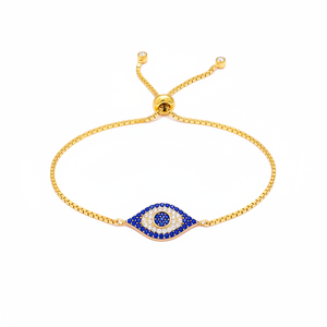 Sapphire CZ Stone Eye Shape Design Wholesale Handmade Turkish Adjustable Tennis 925 Sterling Silver Bracelet - Product Image 2