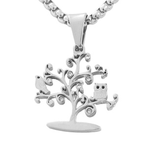 Money Tree Pendant Zinc Alloy Necklace With Owl And Bird Design Retro Style Daily Wear Jewelry 120227 - Product Image 2