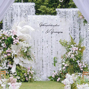 Rideau de fond de scène de mariage LANJO, directement de l'usine, en fil de nylon perlé et cristal, avec plumes blanches, pour l'aménagement de la zone d'accueil - Product Image 6