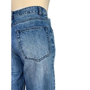 Jeans de mezclilla casuales para mujer, diseño personalizado de fábrica, lavados, de cintura alta, con pierna acampanada, pantalones largos - Product Image 2