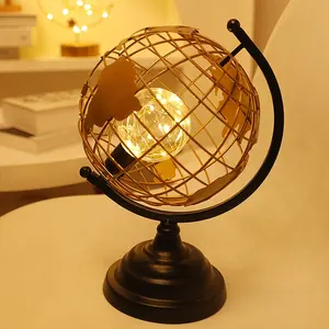 Cách Mạng Shining Illuminated Thế Giới Globe Trừu Tượng Kim Loại Địa Lý Bản Đồ Acrylic Đứng Cho Văn Phòng Bàn Chiếu Sáng Trang Trí
