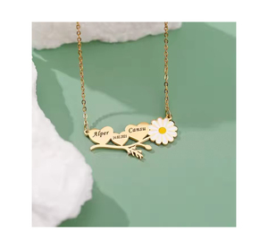 Collana in acciaio inossidabile con luce coraggiosa personalizzabile a tre cuori Daisy <span class=keywords><strong>fiore</strong></span> placcato in oro gioielli di famiglia <span class=keywords><strong>nome</strong></span> fatto da te personalizzato - Product Image 1