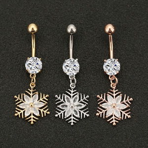 Anneaux de nombril tendance en acier inoxydable avec pendentif flocon de <span class=keywords><strong>neige</strong></span> pour femmes, bijoux de piercing de nombril exquis - Product Image 1
