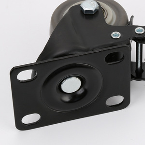 2 Inch Fixed Caster With Tpr Flat Bottom Side Brake Black Industrial <b>Wheel</b> For Furniture And Equipment <b>Replacement</b> - Product Image 1