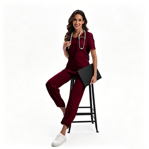Nuova <span class=keywords><strong>Serie</strong></span> di Divise Infermieristiche in 14 Colori Opzionali, Set Medico a 2 Pezzi con Top a Maniche Corte e Pantaloni a Gamba Dritta - Product Image 3