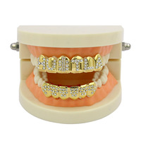 En gros Grillz dentaire complet avec lettres en strass, plaqué or, or rose et argent, style Hip Hop, pour dents supérieures et inférieures