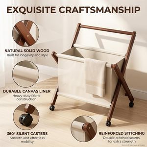 Panier à <span class=keywords><strong>linge</strong></span> pliable en bambou avec cadre en X, chariot à <span class=keywords><strong>linge</strong></span> roulant pliable avec roues, panier à vêtements avec doublure en coton pour salle de bain - Product Image 5