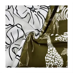 10S verde oliva albero di cocco Zebra giraffa elefante stampa animale tessuti di tela di cotone per la casa tessile