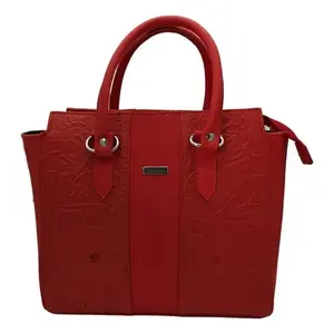 Sac fourre-tout Camila en cuir de vachette rouge ciselé, taille moyenne, fermeture ouverte, motif crocodile, en cuir véritable, avec poignées, sac décontracté pour femme - Product Image 1