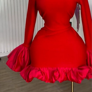 Vestido de mujer con mangas acampanadas, cintura alta y <span class=keywords><strong>dobladillo</strong></span> con volantes, estilo lápiz, <span class=keywords><strong>ropa</strong></span> de moda para mujer al por mayor - Product Image 3