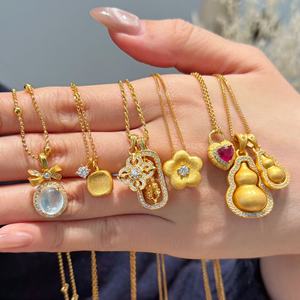 Kalung liontin perak pelat emas asli mewah elegan untuk wanita Chinoiserie mode kelas atas Vintage tahan lama baru - Product Image 3