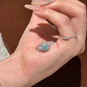 Angel Eye Open Ring Flower Shape Pave Setting Light Blue Diamond Women's Engagement Jewelry Shenzhen Origin - Product Image 2