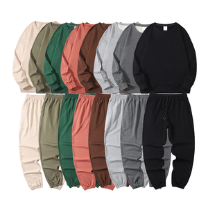 Ensemble de survêtement décontracté pour homme, taille plus, col rond, coupe-vent, uni, respirant, évacuant la transpiration, 100% coton, jogging, vêtements de sport, entraînement - Product Image 1