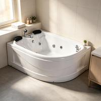 Baignoire d'angle à remous en acrylique Raison avec robinet mitigeur, drain et trop-plein, baignoire SPA d'angle pour 2 personnes pour salle de bain d'hôtel