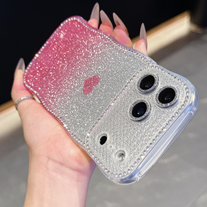 Coque de téléphone de luxe scintillante avec diamants pour iPhone 17 16 15 14 Pro Max Plus, motif cœur dégradé ondulé, transparente, souple en TPU - Product Image 4