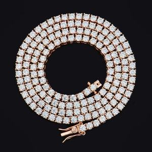 Collares de tenis de plata de ley 925 chapados en oro rosa con moissanita VVS de 3 mm, estilo hip-hop, joyería de moda para mujer - Product Image 3