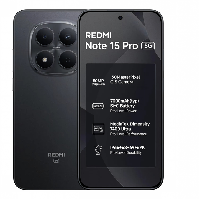 Redmi Note 15 Pro 5G 6.83" 1.5K 120Hz High Brightness Screen Dimensity 7400 Ultra 50MP OIS Large 7000mAh 45W Charge IP68 NFC