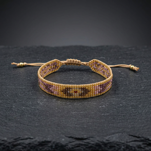Sstringz Handmade Gold Metallic, Black, Ivory Cream & Multicolor Miyuki Delica <b>Bead</b> <b>Bracelet</b> with Tribal Geometric Adjustable - Product Image 1