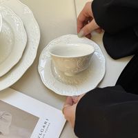 Français rétro industrie lourde en relief en céramique jetable plante blanc pur vaisselle Dessert petit déjeuner assiette à salade tasses à café