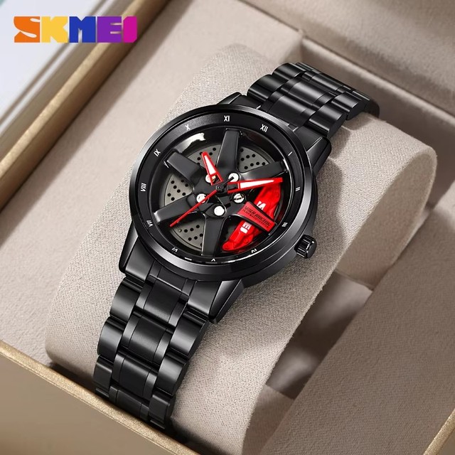 SKMEI 1787 1990 2191 New Fashion Creative Vehicle Wheel Men's Watch Cool Skeleton Dial All Steel Waterproof Sports Quartz Watch