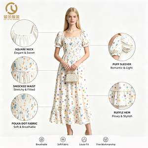<span class=keywords><strong>Robe</strong></span> longue décontractée pour <span class=keywords><strong>femme</strong></span>, style français, à manches courtes, en mousseline de soie, imprimé floral, coupe ample, élégante, pour l'été, vente en gros sur mesure - Product Image 3