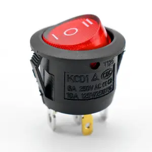 Kcd1 Interruptor redondo 3 vias LED liga/desliga interruptor oscilante 6A 10A 250V DC iluminação interruptor de alternância T125