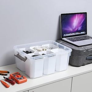 Plastic Storage <b>Bins</b> with 6 Detachable Inserts Clear Storage Box with Lids Multipurpose Stackable Storage <b>Bins</b> for Organizing to - Product Image 5