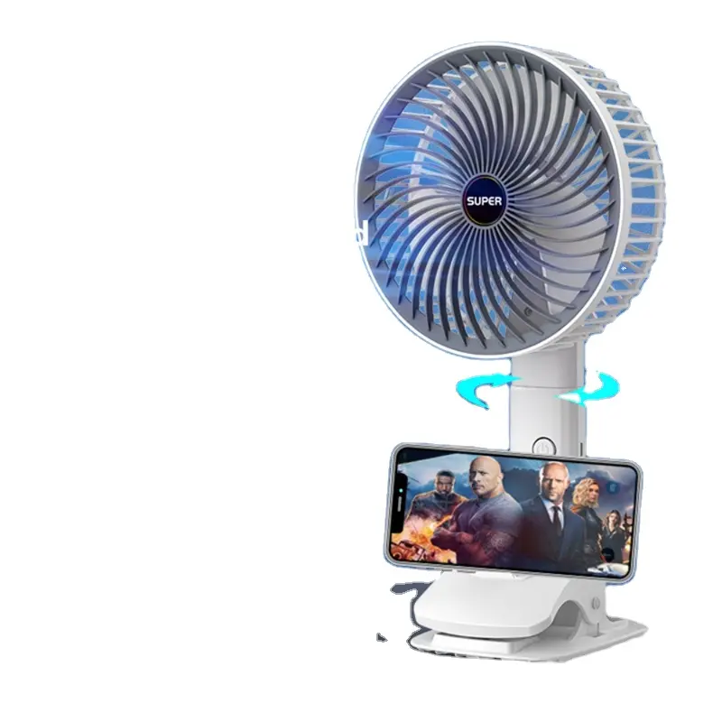 Senxiao ventilatore da tavolo elettrico con supporto in plastica ad alta velocità con aria condizionata rotante a 360 gradi con luce a led per acqua ghiacciata