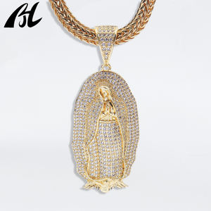 จี้พระแม่มารีทองเหลือง C-765 ประดับเพชรซิคอนหลากสี ชุบทอง 14K 3 สี ดีไซน์หรูหรา สไตล์ศาสนา - Product Image 5